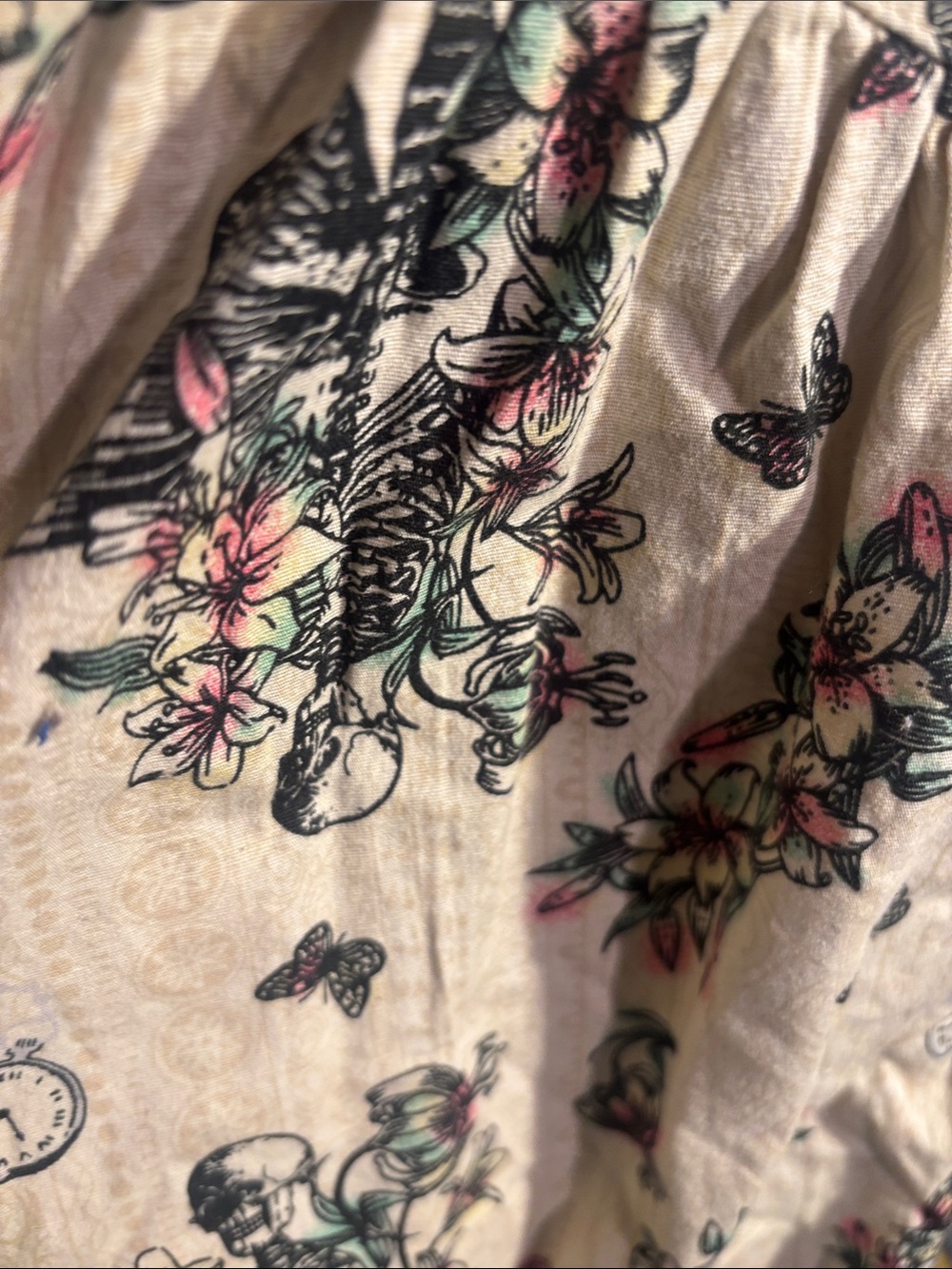 Hell Bunny Cream Midi Dress with Black, Pink & Green Floral Print - Picture 5 of 9